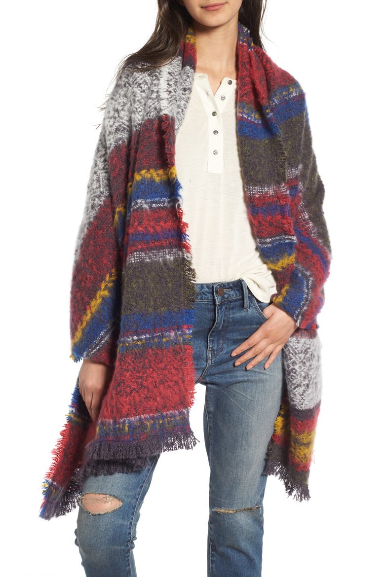 Brushed Stripe Blanket Wrap, Main, color, OLIVE COMBO