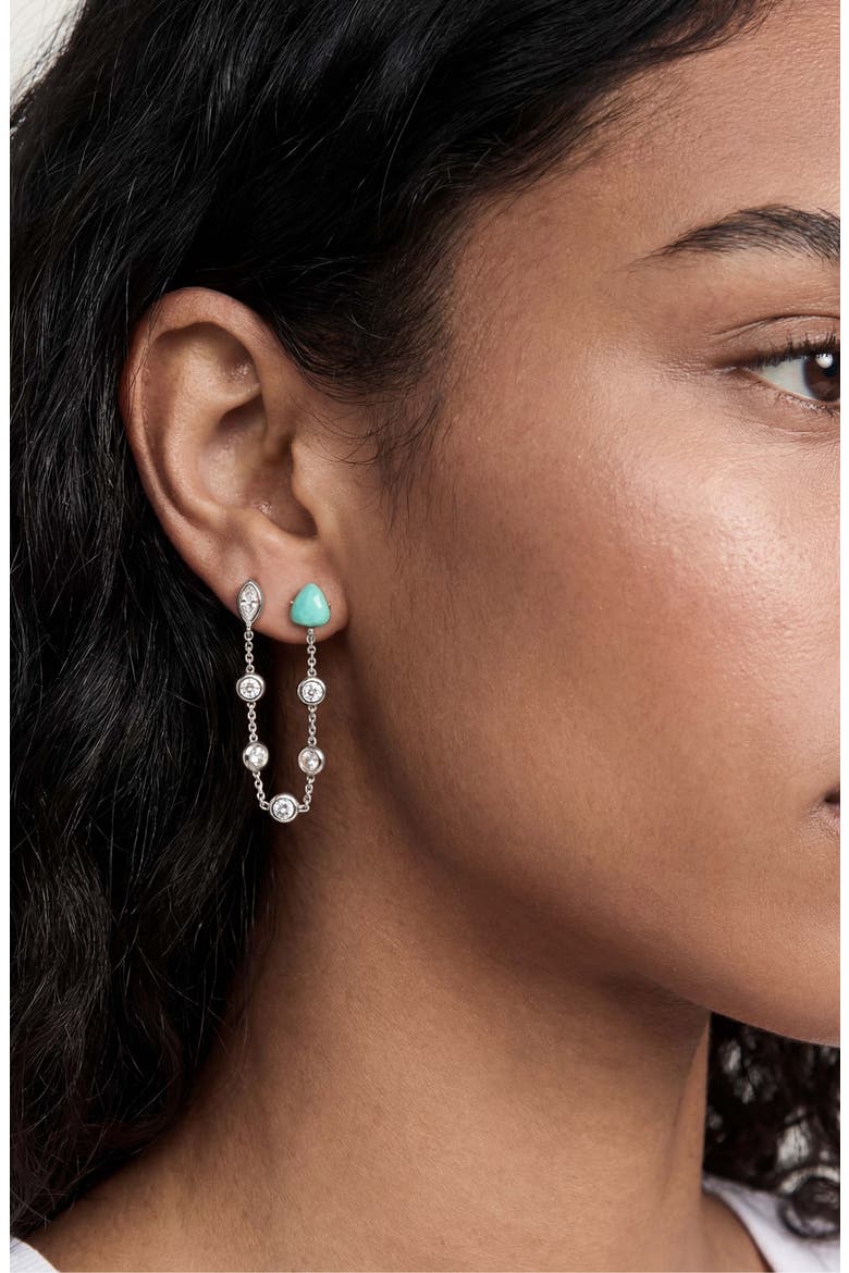 Double Piercing Drop Earrings, Alternate, color, TURQUOISE AND SILVER