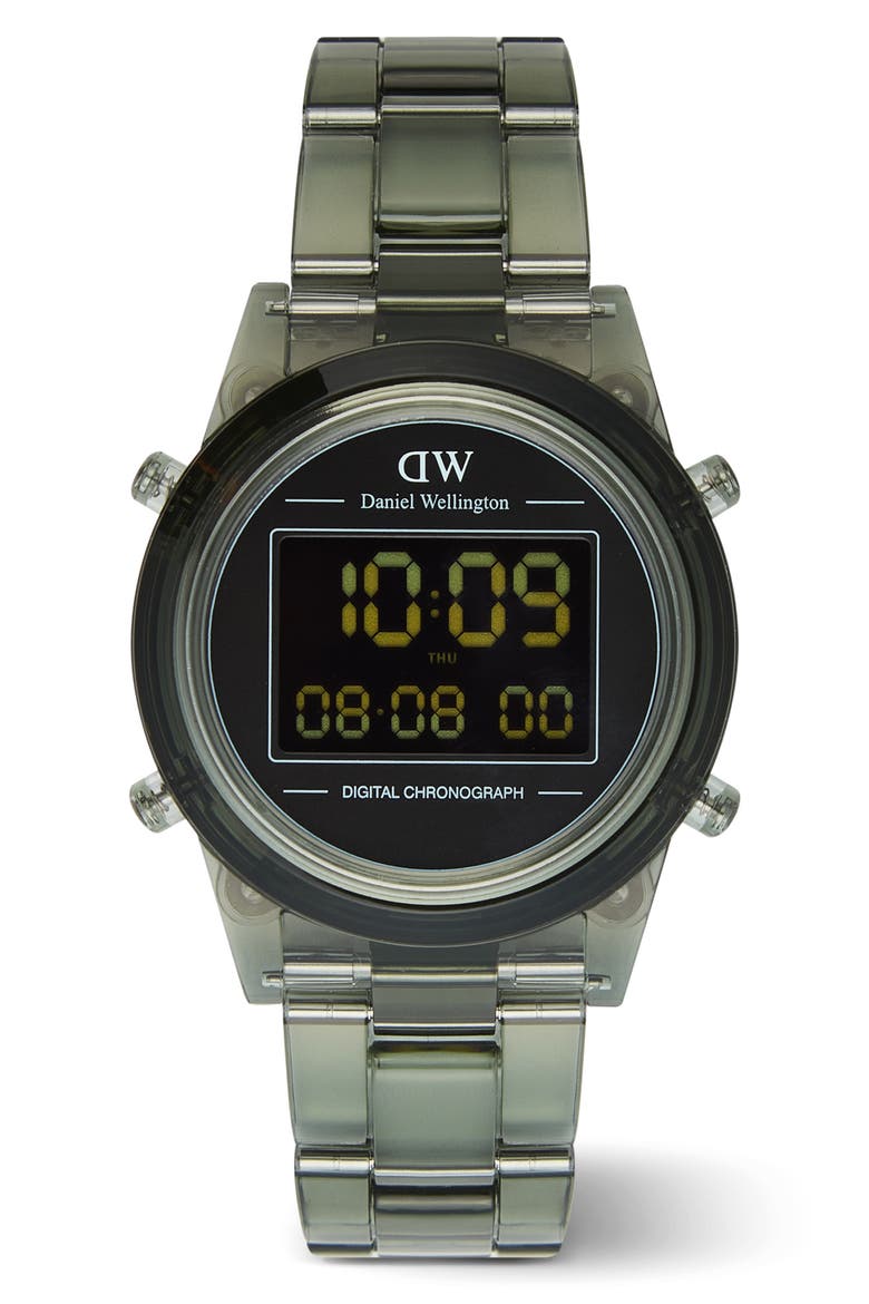 Retro Digital Bracelet Watch, 36mm, Main, color, TRANSPARENT MOSS GREEN