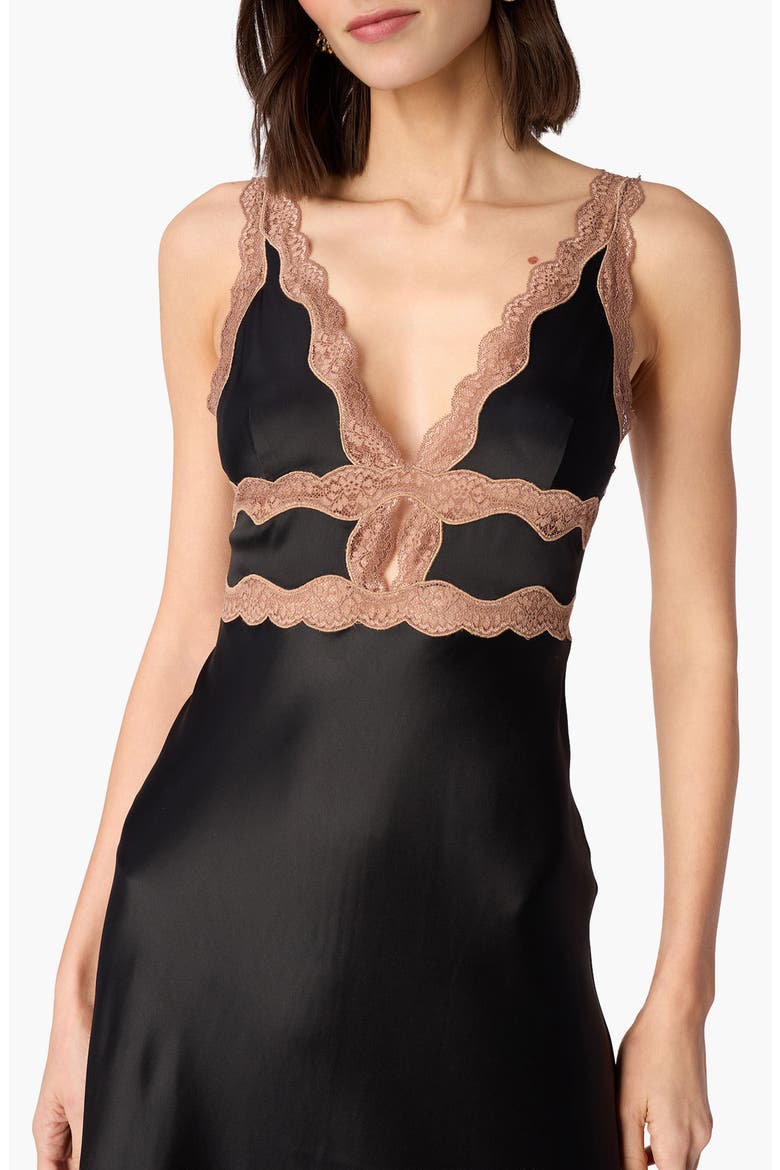Wendice Lace Trim Satin Slipdress, Main, color, BLACK