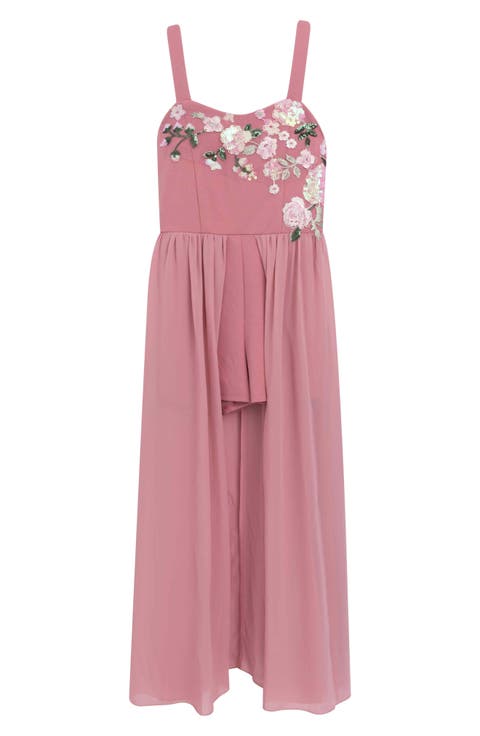 Kids' Floral Appliqué Skirted Romper (Big Kid)