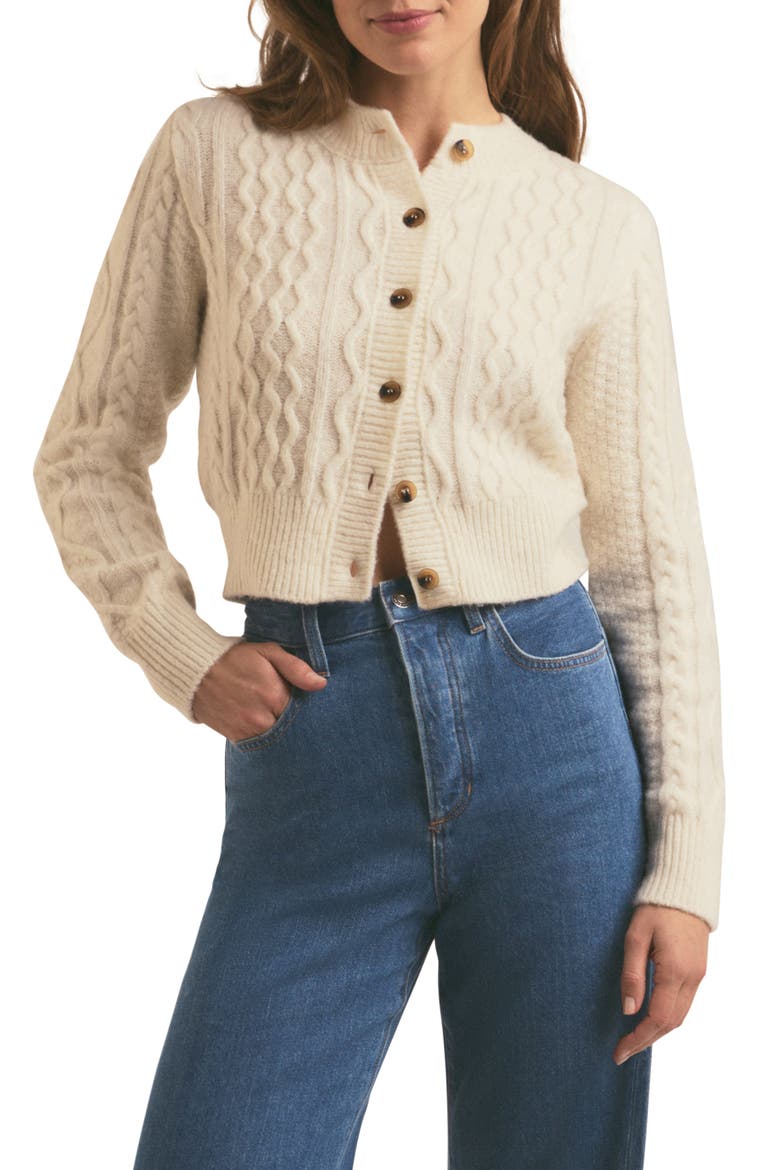 Wool & Cashmere Blend Cable Cardigan, Main, color, WHITE FROTH