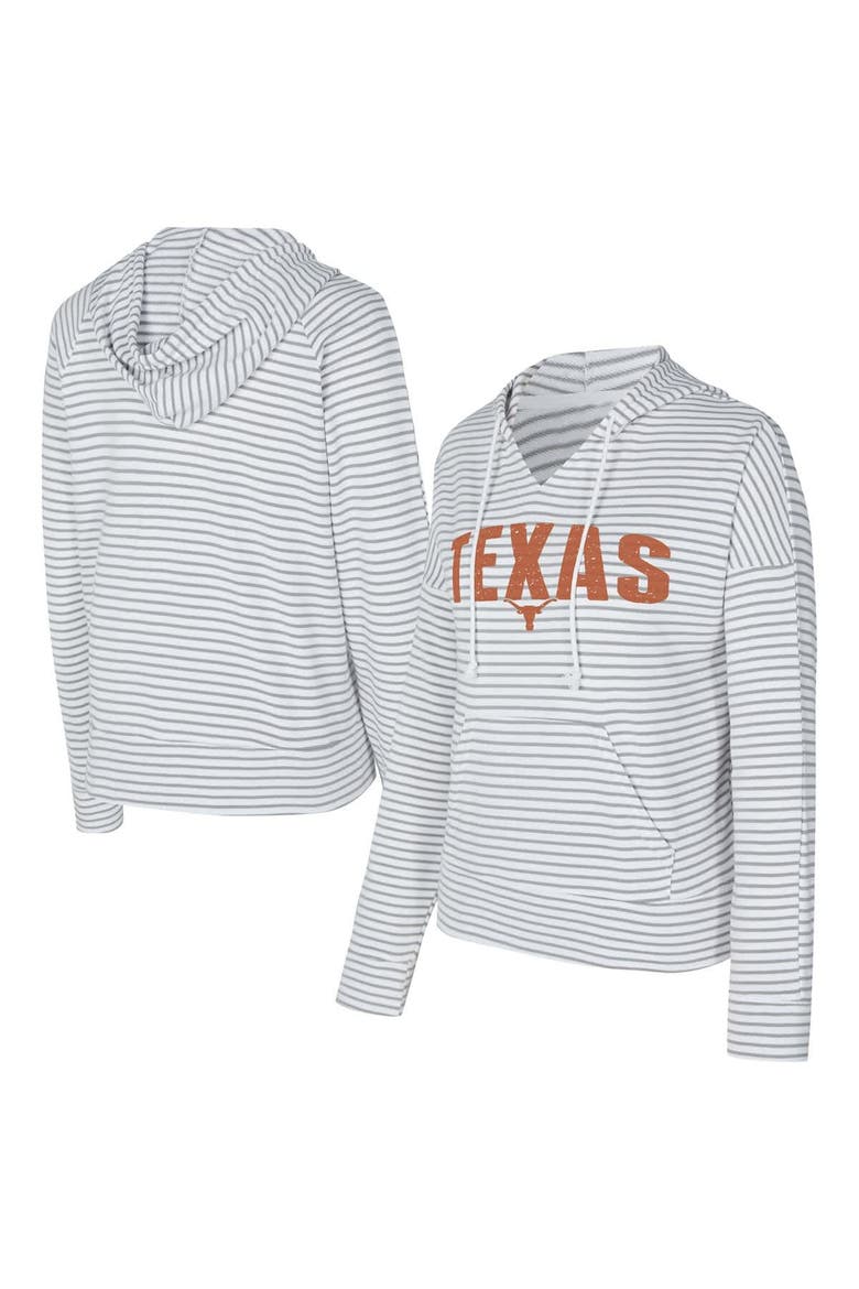 Men's Concepts Sport  White/Gray Texas Longhorns French Terry Striped V-Neck Pullover Hoodie, Main, color, White