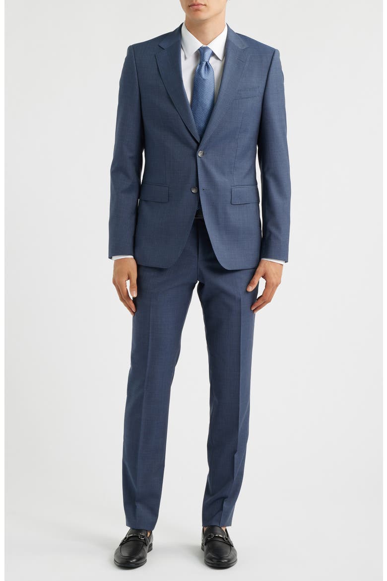 Huge Slim Fit Blue Microcheck Virgin Wool Suit, Main, color, NAVY