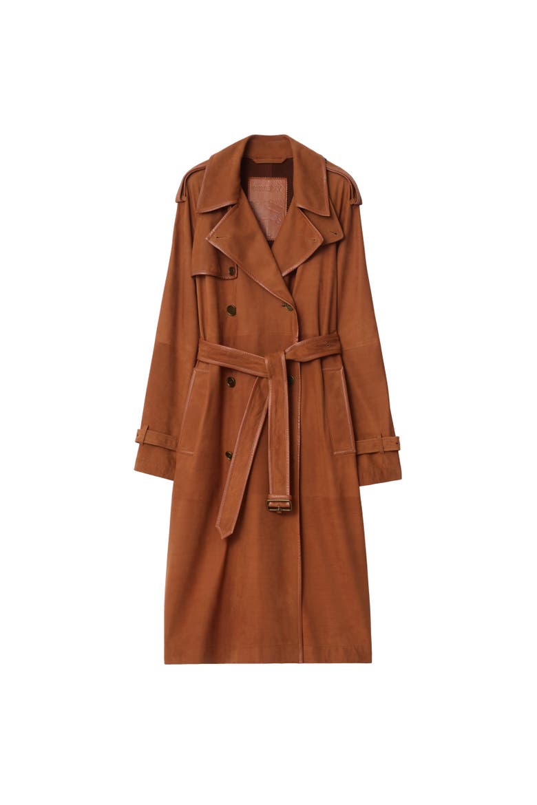 Long Nubuck Castleford Trench Coat, Alternate, color, Ginger brown