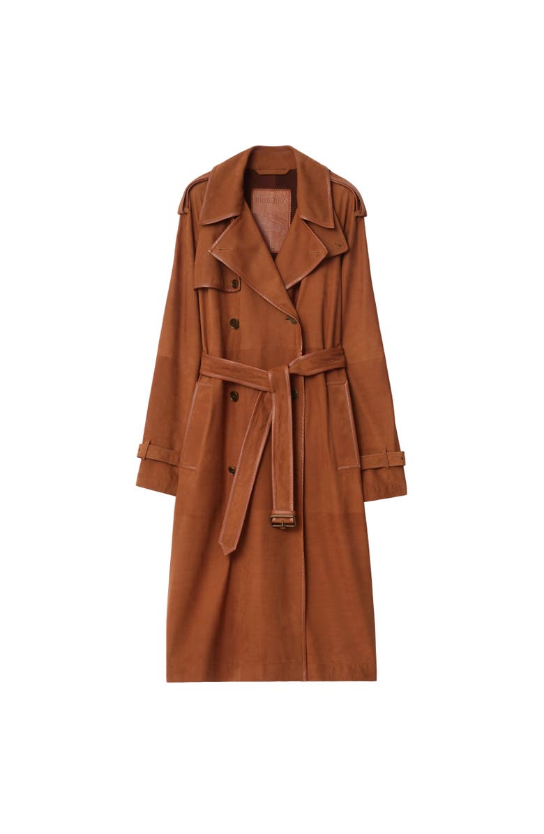 Burberry Long Nubuck Castleford Trench Coat, Alternate, color, Ginger Brown