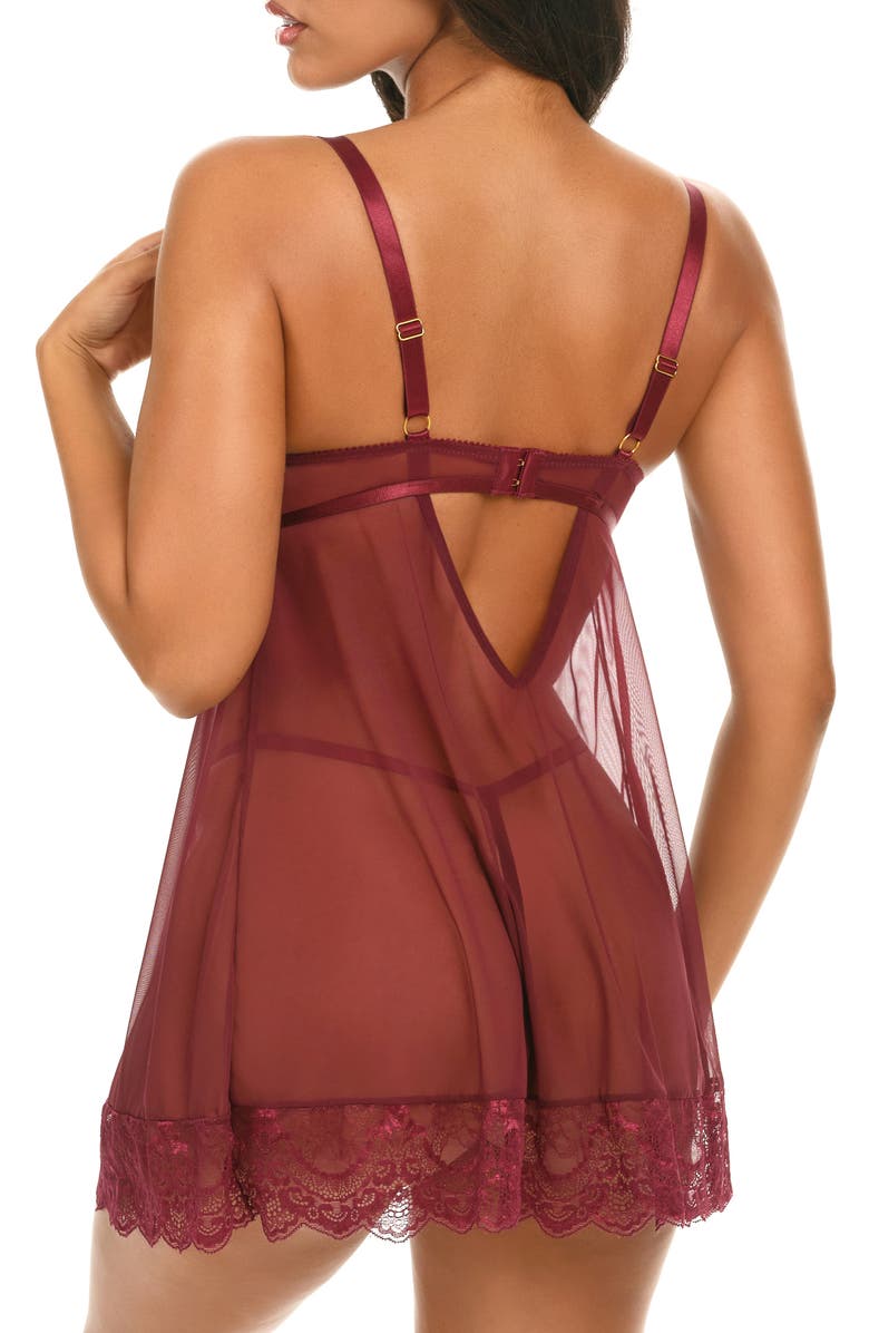 Oh La La Cheri Wynter Underwire Sheer Mesh Babydoll Chemise & G-String Set, Alternate, color, 