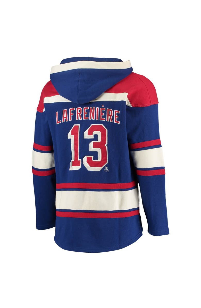 '47 Men's '47 Alexis Lafreniere Blue New York Rangers Player Name & Number Lacer Pullover Hoodie, Alternate, color, 