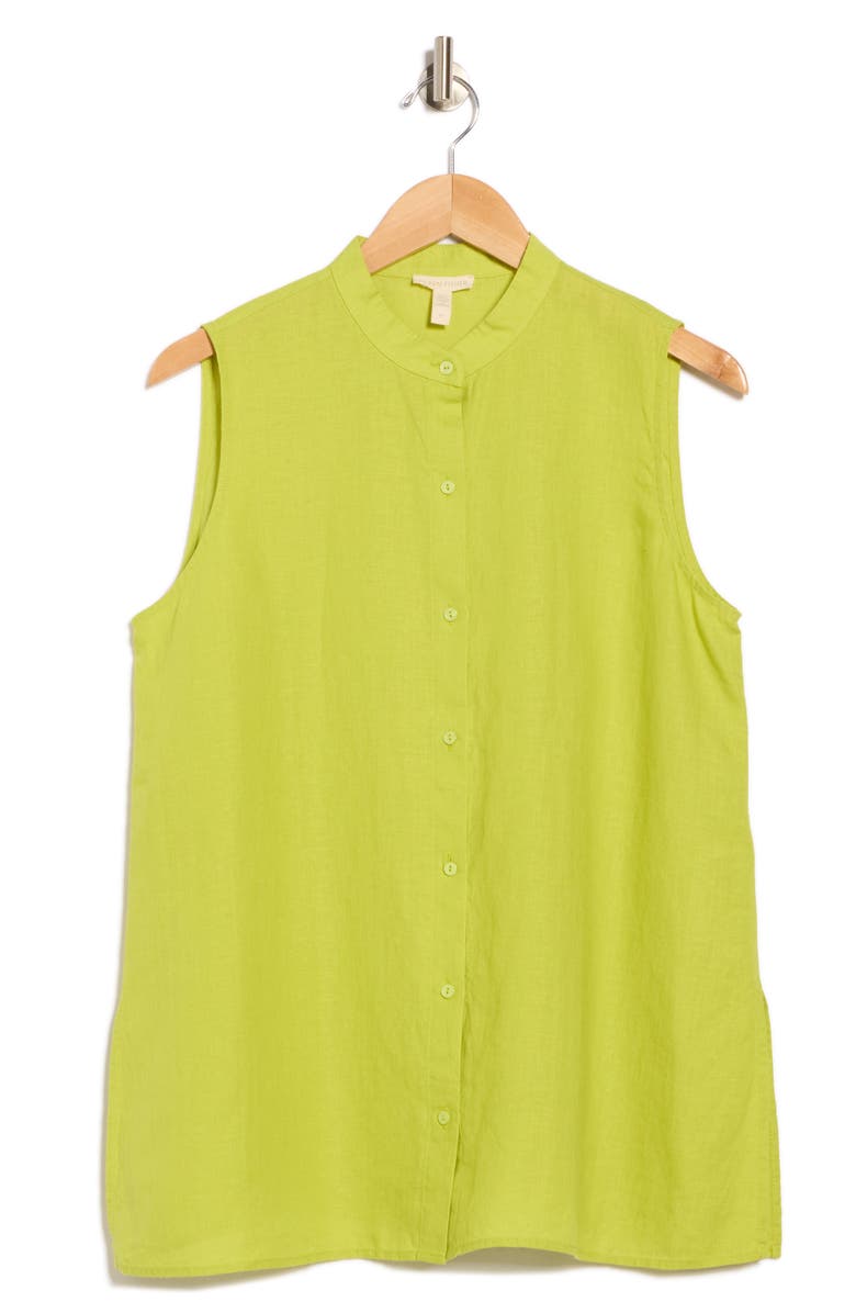 Eileen Fisher Sleeveless Organic Linen Button-Up Shirt, Alternate, color, Chartreuse