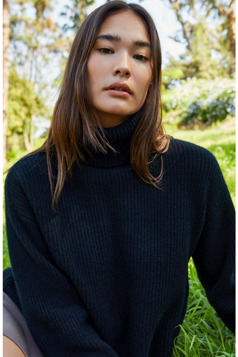Ellie Chunky Cashmere Turtleneck Sweater, Alternate, color, Black
