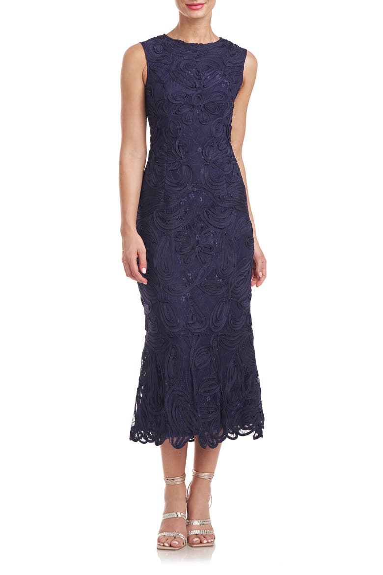 Meli Soutache Cocktail Midi Dress, Main, color, NAVY