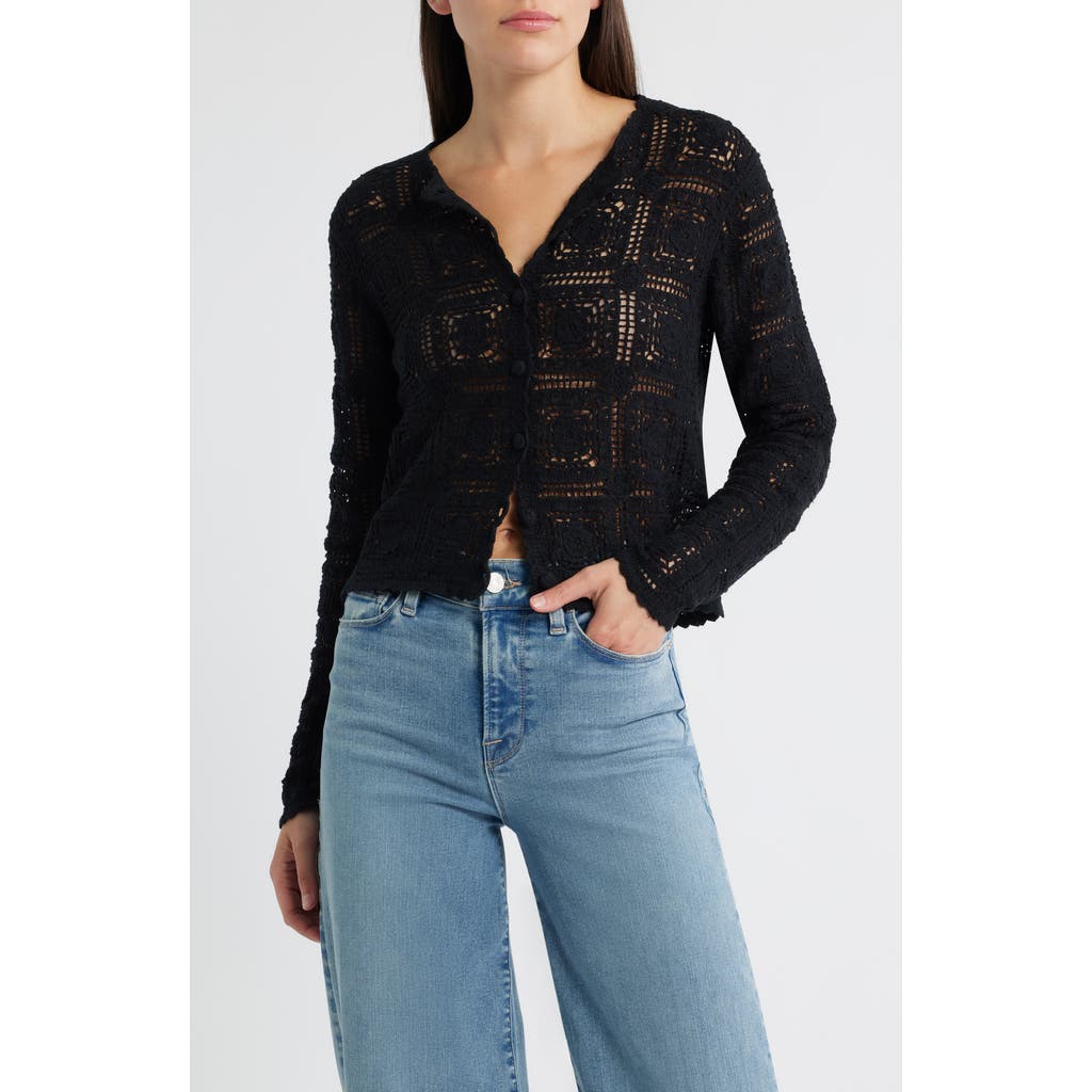 Frame Cotton Crochet Cardigan In Black