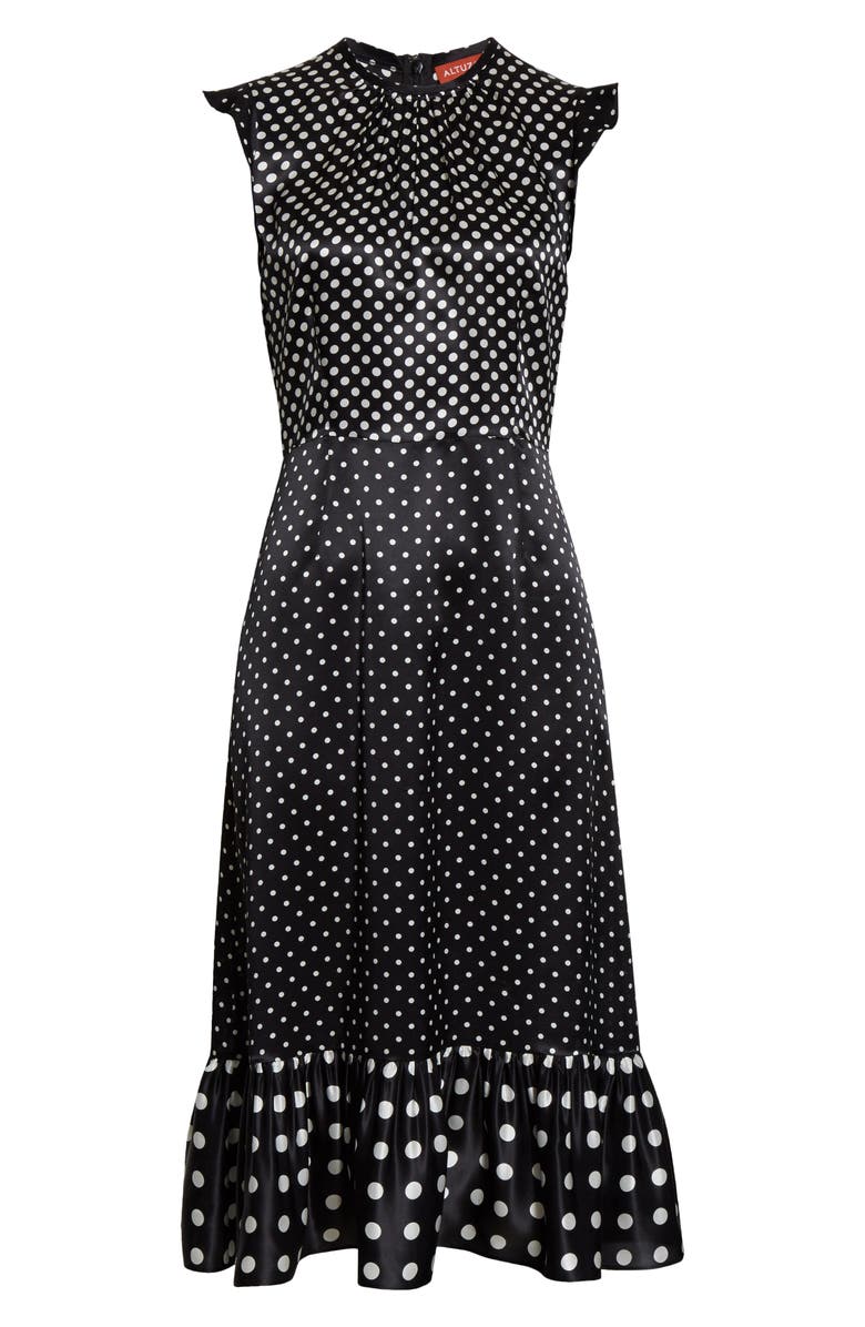 Altuzarra Flutter Sleeve Polka Dot Satin Midi Dress, Alternate, color,