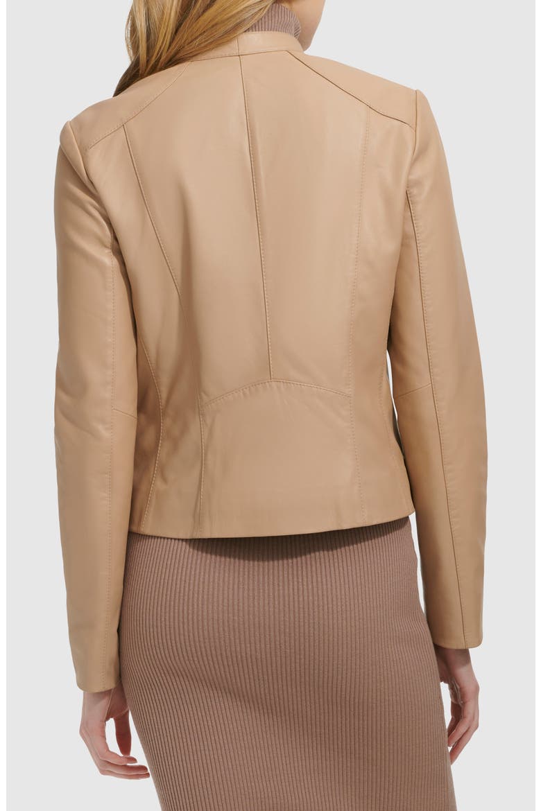 Band Collar Leather Moto Jacket, Alternate, color, SESAME