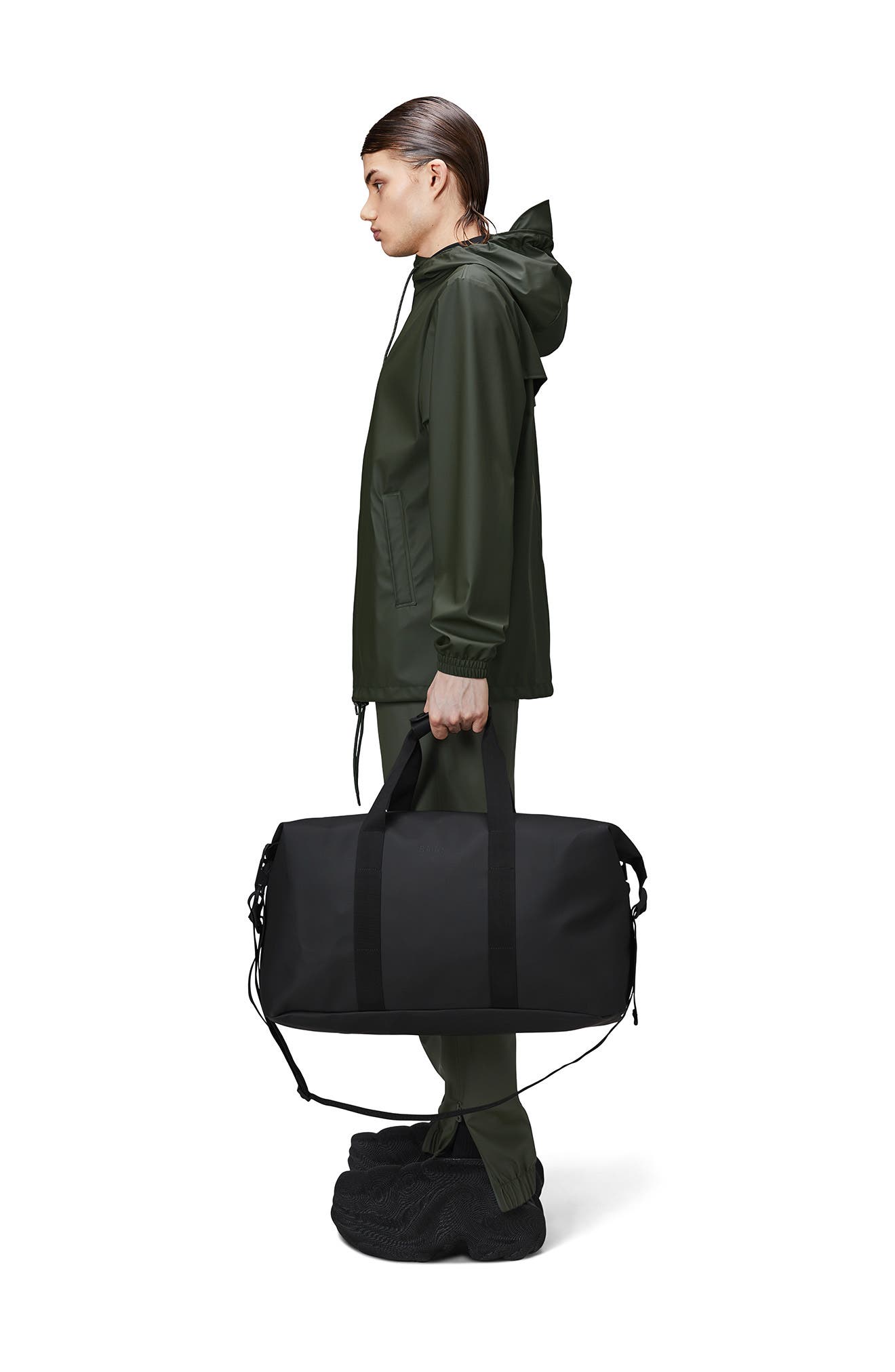 Rains Hilo Waterproof Weekend Bag, Alternate, color, Black