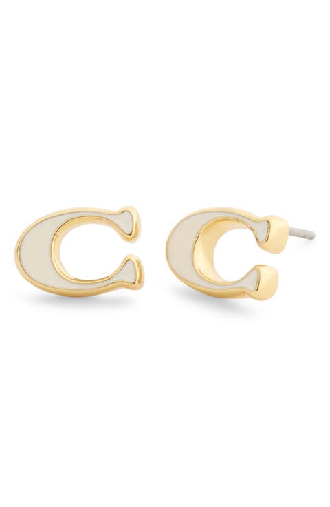 Signature C Enamel Stud Earrings