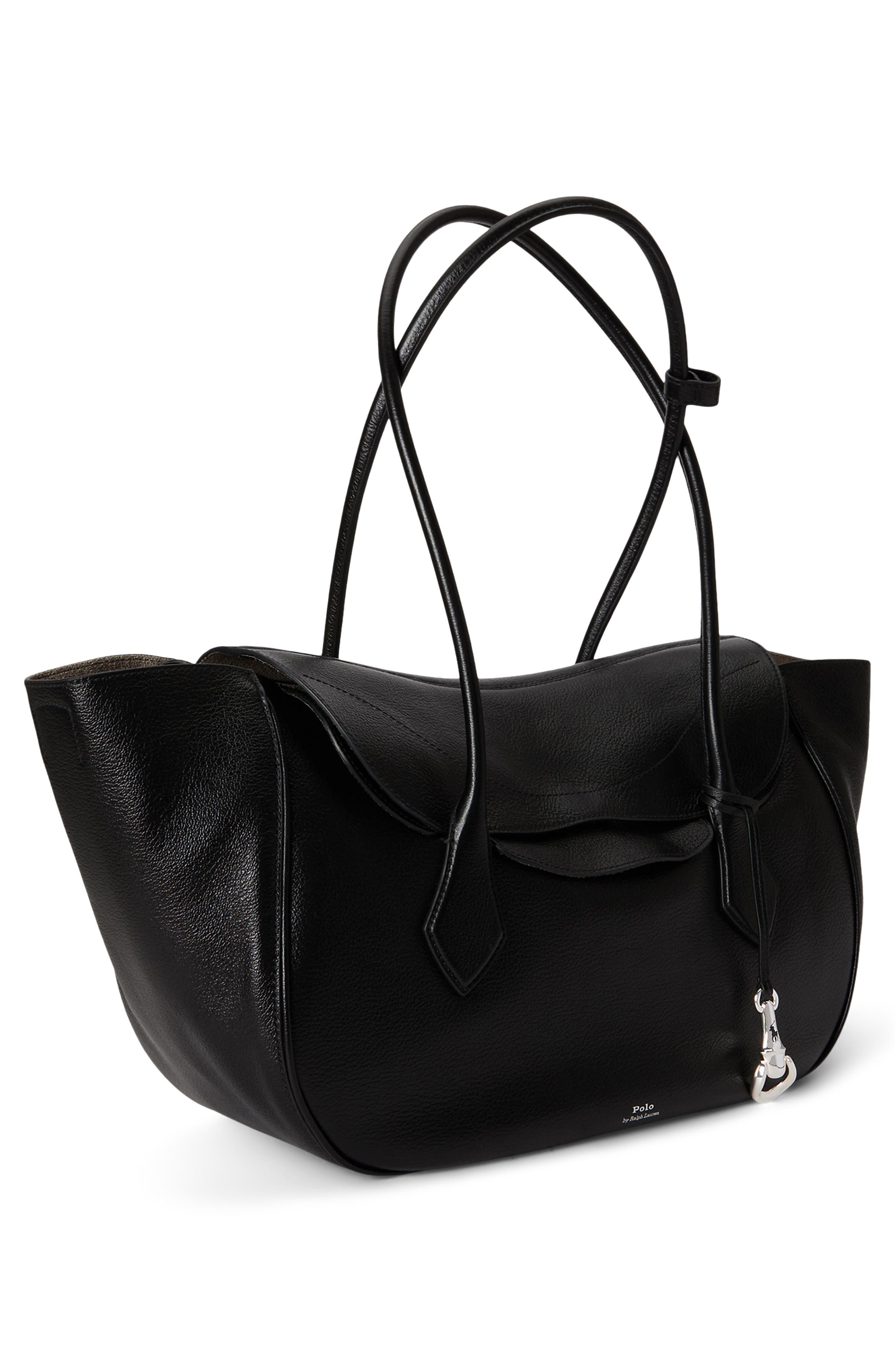 Large Leather Shoulder Bag, Alternate, color, BLACK