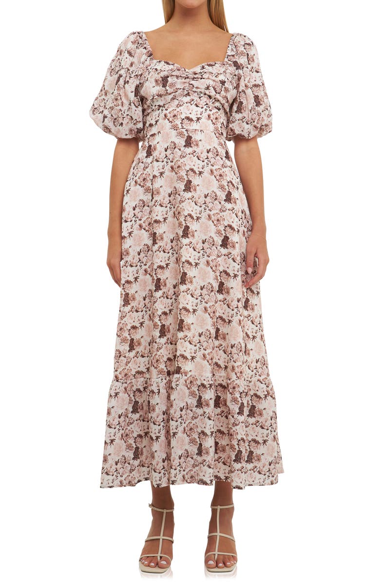 English Factory Floral Print Linen Blend Maxi Dress, Alternate, color, 