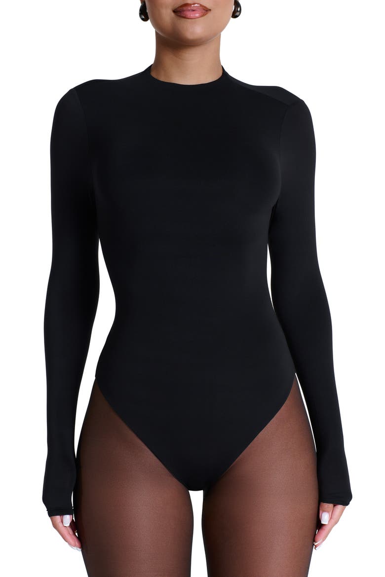 Naked Long Sleeve Bodysuit, Main, color, BLACK