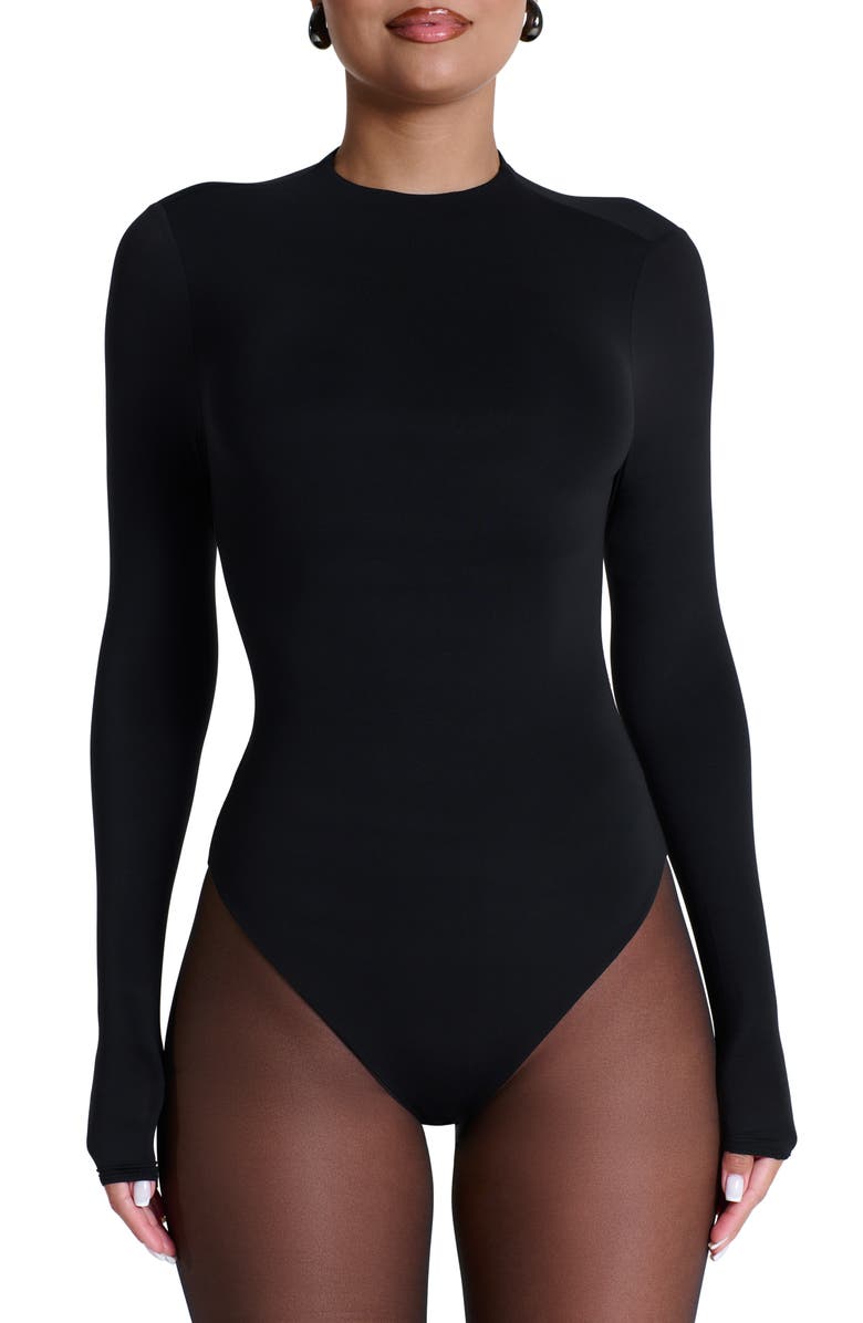 Naked Wardrobe Naked Long Sleeve Bodysuit, Main, color, Black