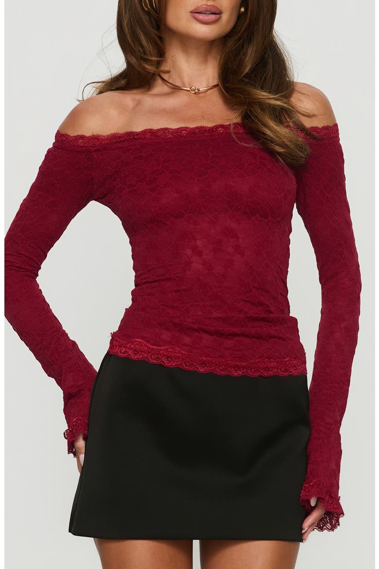Mochapella Off the Shoulder Lace Top, Main, color, BURGUNDY