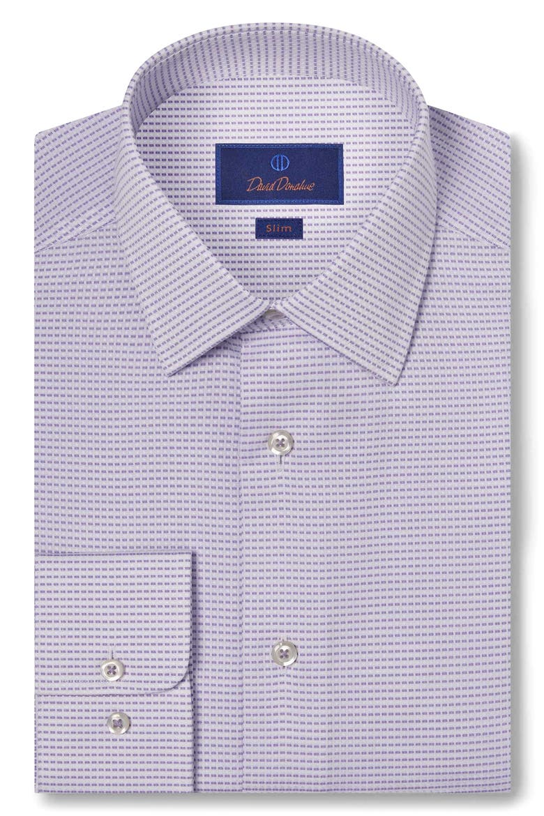 Slim Fit Neat Barrel Cuff Cotton Dress Shirt, Main, color, WHITE/ LILAC