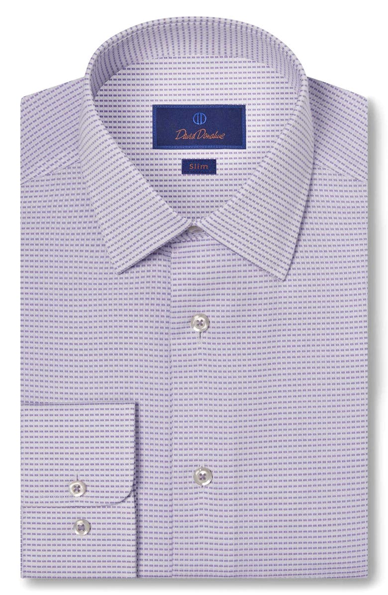 David Donahue Slim Fit Neat Barrel Cuff Cotton Dress Shirt, Main, color, White/ Lilac