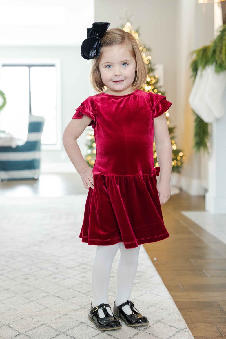 Stretch Velvet Dress with Bow, Alternate, color, Burgundy Velvet