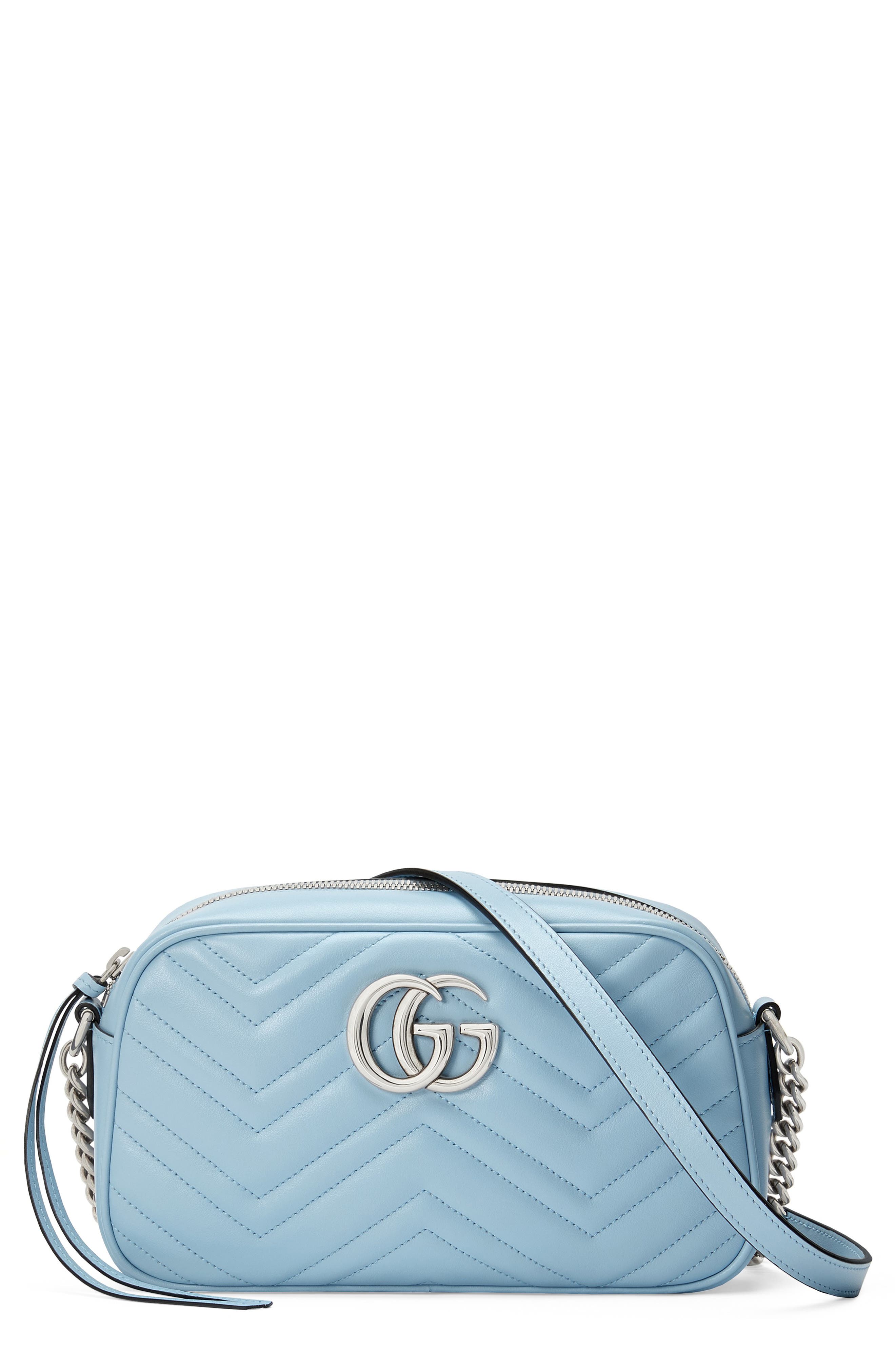 Small GG 2.0 Matelassè Leather Camera Bag, Main, color, PORCELAIN LIGHT BLUE