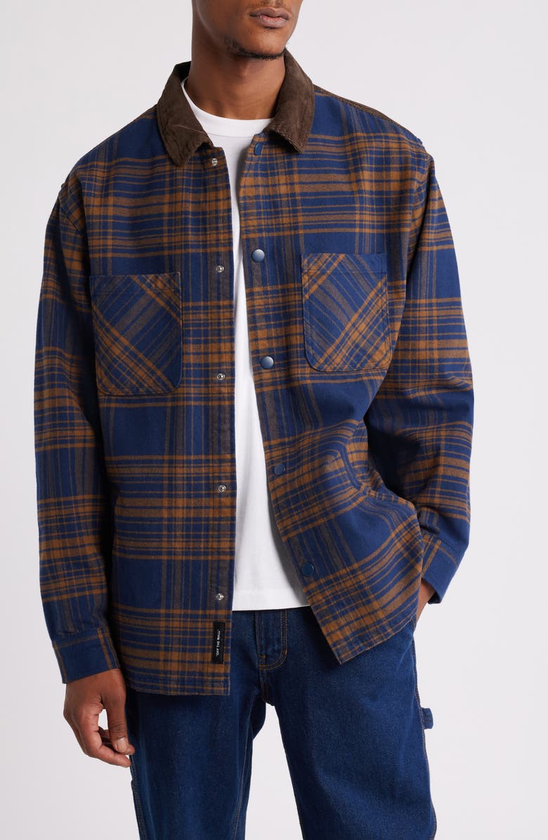 Vans Nelson Heavyweight Plaid Flannel Snap-Up Shacket, Main, color, 
