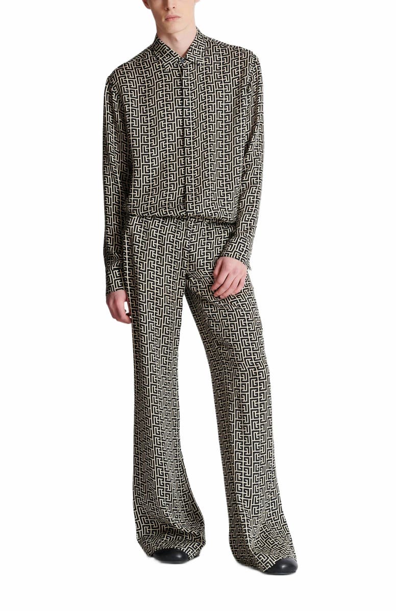 Balmain Monogrammed Flowing Shirt, Alternate, color, Black