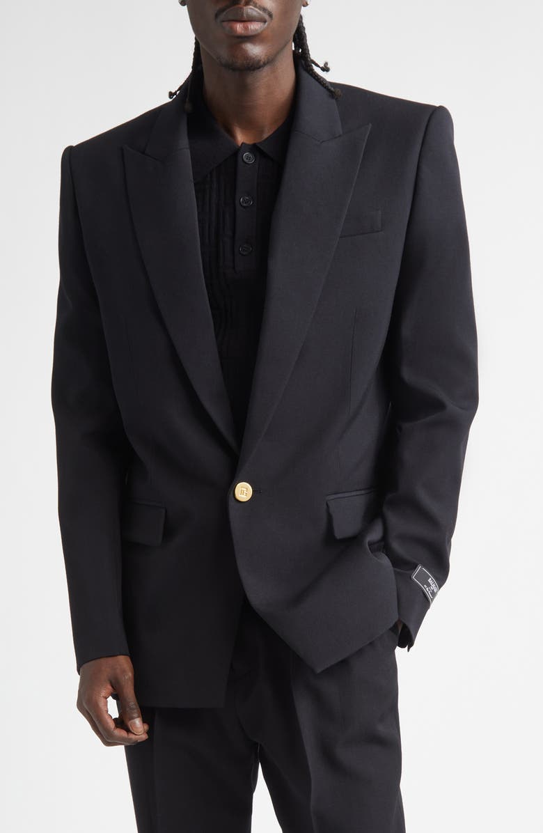 Balmain Pinstripe Wool Tuxedo Jacket, Main, color, 0Pa Black