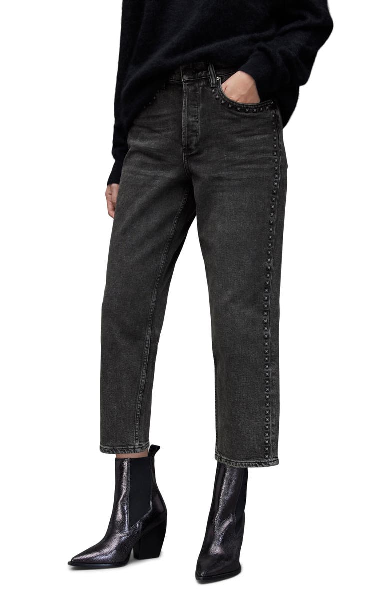 AllSaints April Studded Straight Leg Jeans, Main, color, 