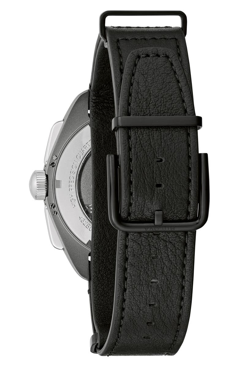 BULOVA Lunar Pilot Chronograph Leather Strap Watch, 43.5mm, Alternate, color,