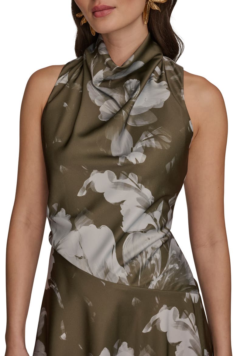 Floral Print Asymmetric Midi Dress, Alternate, color, ANTIQ GREE