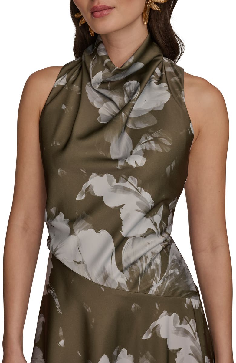 Donna Karan New York Floral Print Asymmetric Midi Dress, Alternate, color, Antiq Gree