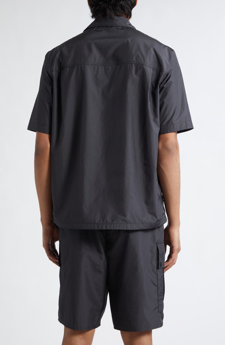 Moncler Mesh Pocket Short Sleeve Ripstop Snap Shirt, Alternate, color, Black