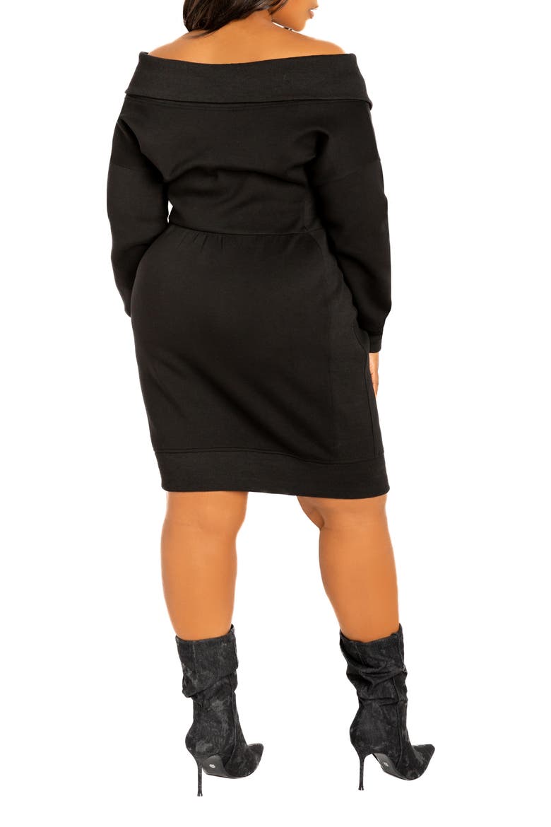 Off the Shoulder Long Sleeve Sweater Dress, Alternate, color, BLACK