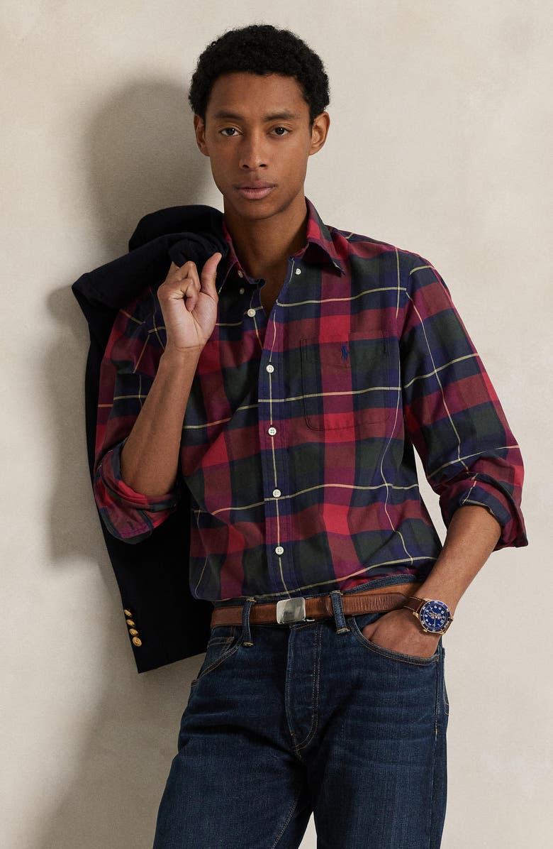 Polo Ralph Lauren Classic Fit Plaid Cotton Oxford Button-Down Shirt, Alternate, color, Rustic Red/ Yellow Multi