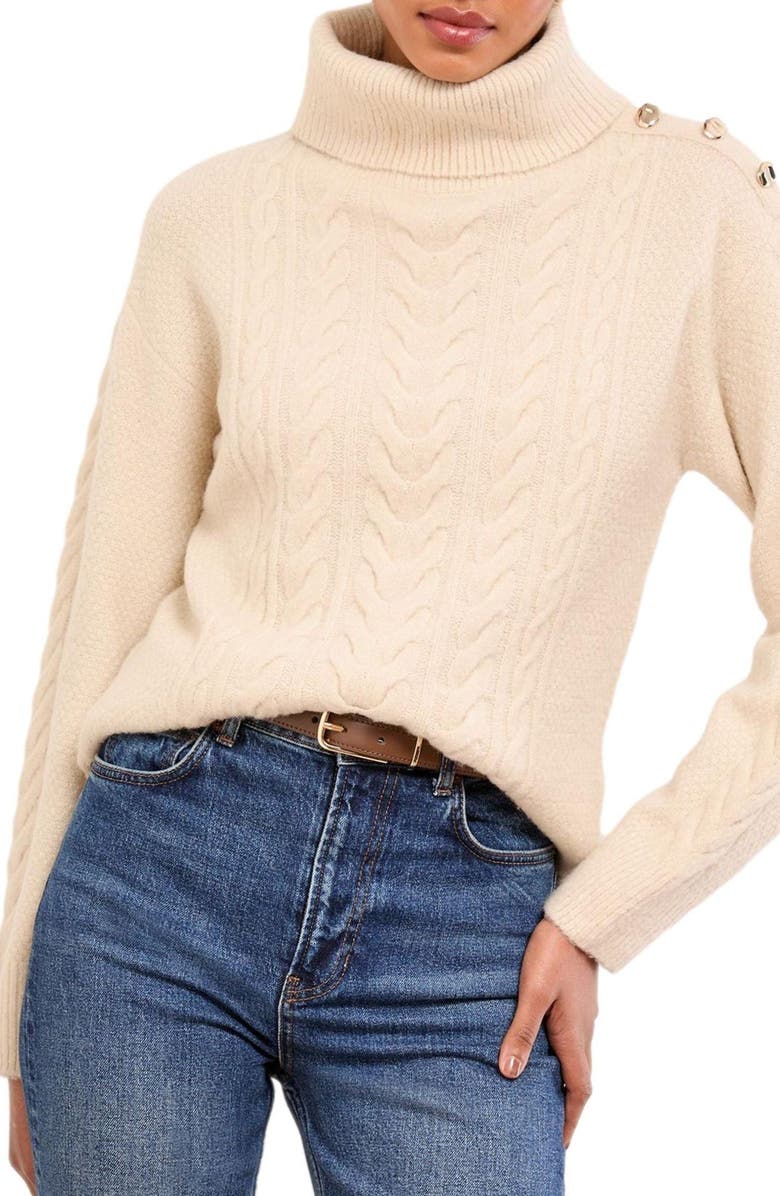 Lipsy Cable Knit Turtleneck Sweater, Main, color, Neutral