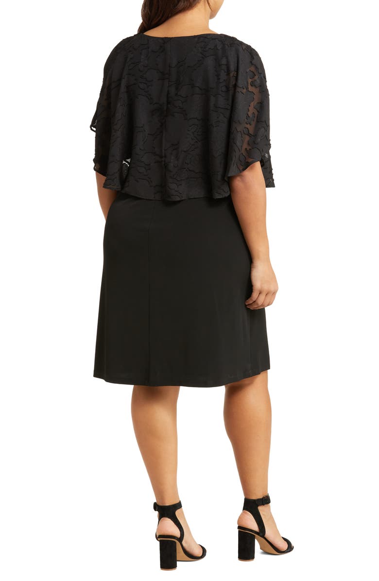 Connected Apparel Floral Jacquard Cape Overlay Dress, Alternate, color,