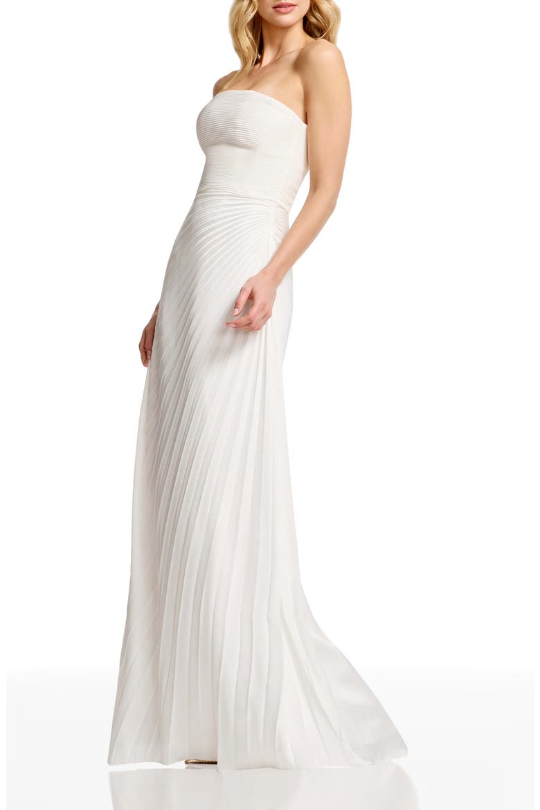 Kinley Accordion Pleat Strapless Evening Gown, Alternate, color, OFF WHITE