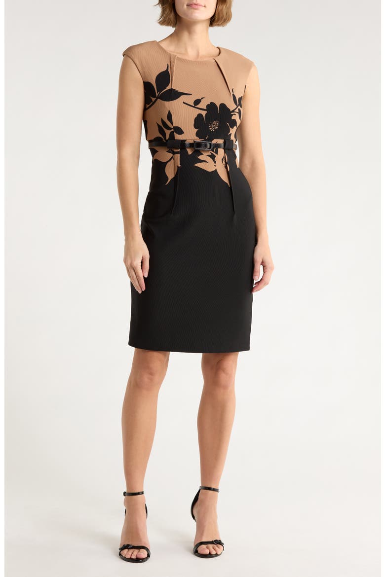 Belted Sheath Dress, Main, color, BLACK/ GOLD