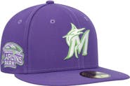 New Era Men's New Era Purple Miami Marlins Lime Side Patch 59FIFTY Fitted Hat