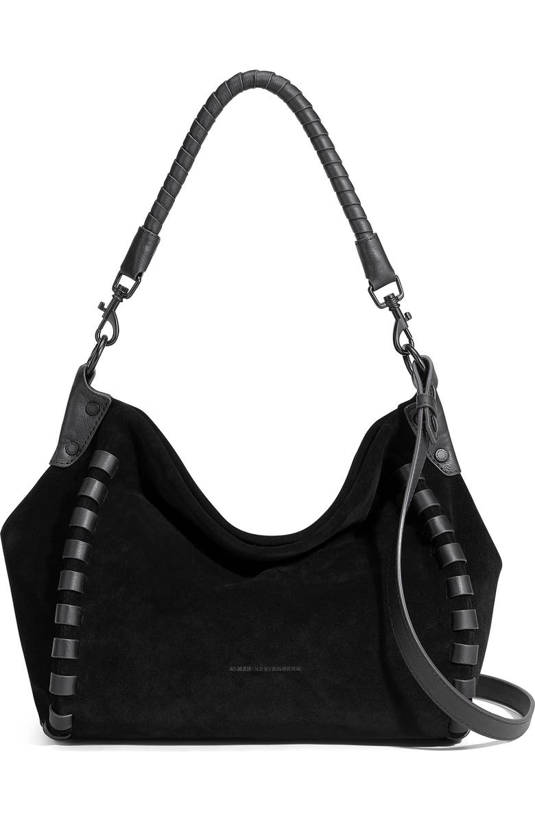 AIMEE Zen Leather Hobo, Main, color, Black Suede