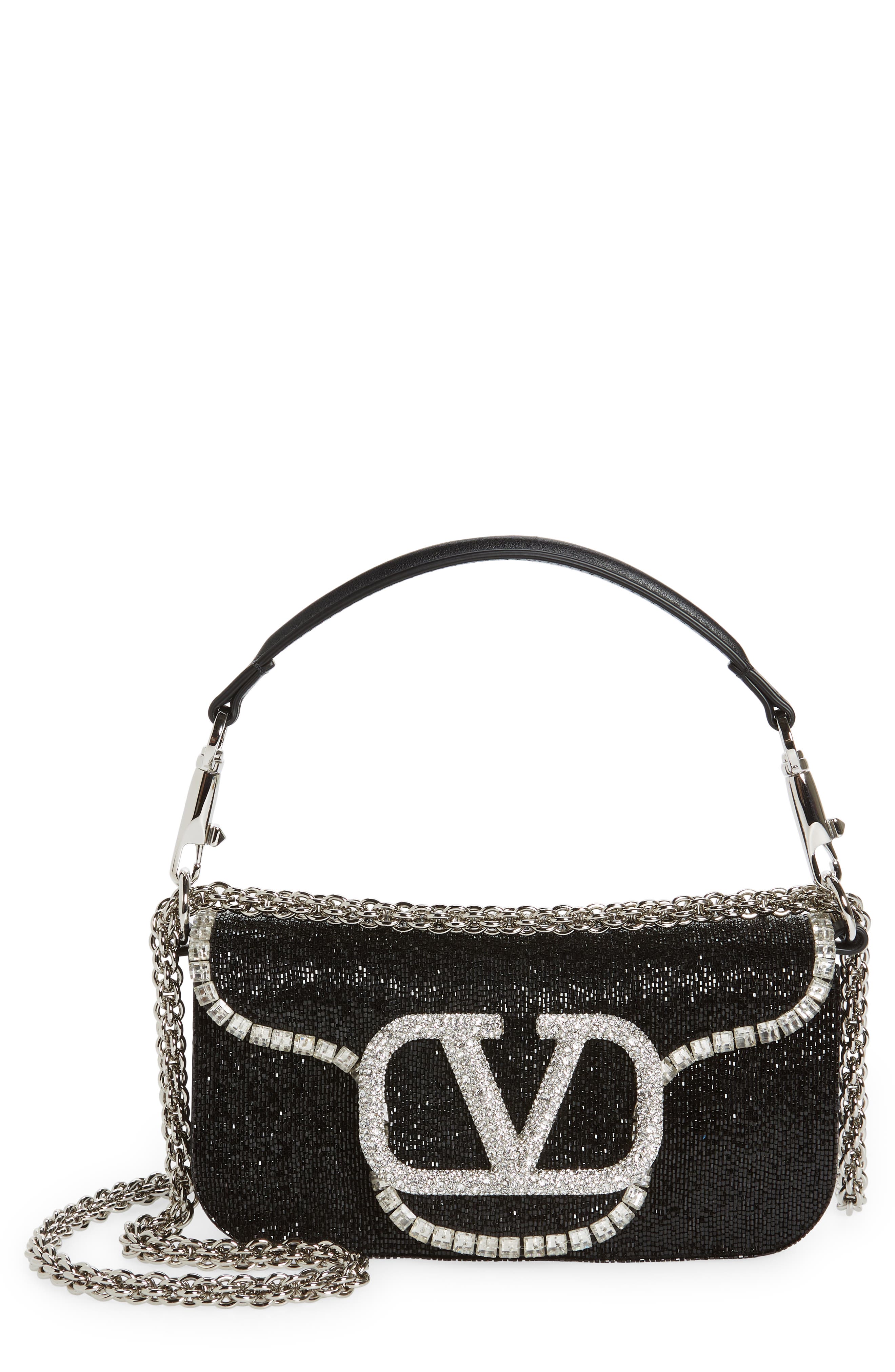 Valentino Garavani Locò Crystal Embellished Beaded Shoulder Bag, Main, color, 
