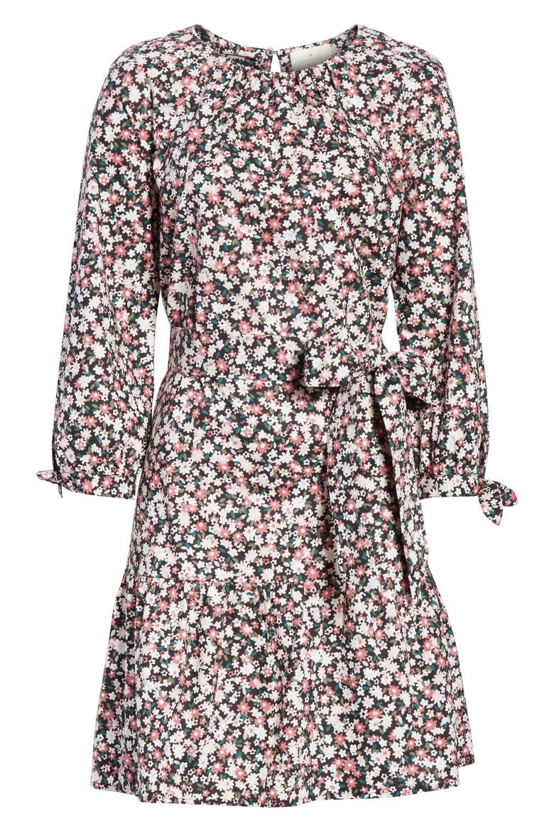 wildflower poplin dress, Alternate, color, BLACK