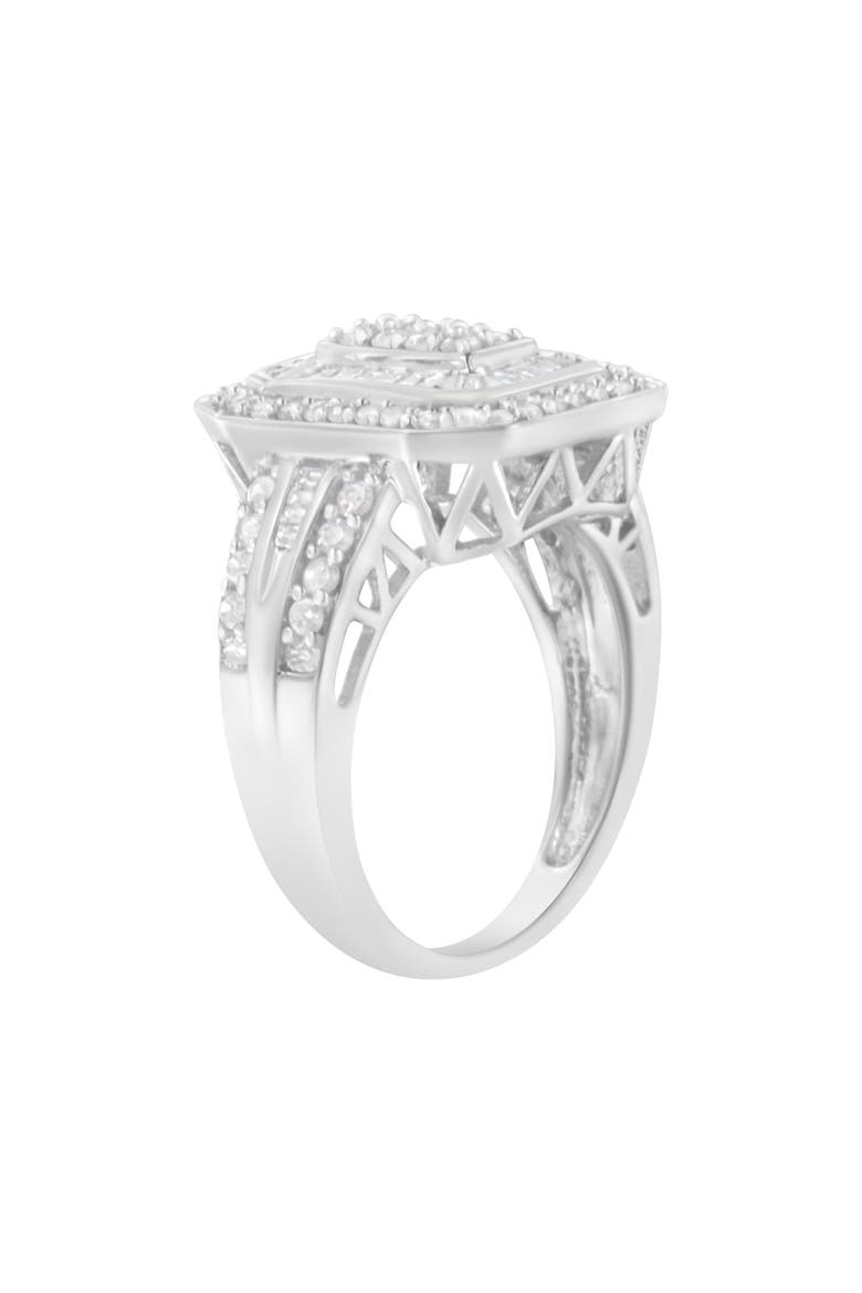 Silver 3/4 Cttw Round and Baguette Diamond Cathedral Ring, Alternate, color, Silver