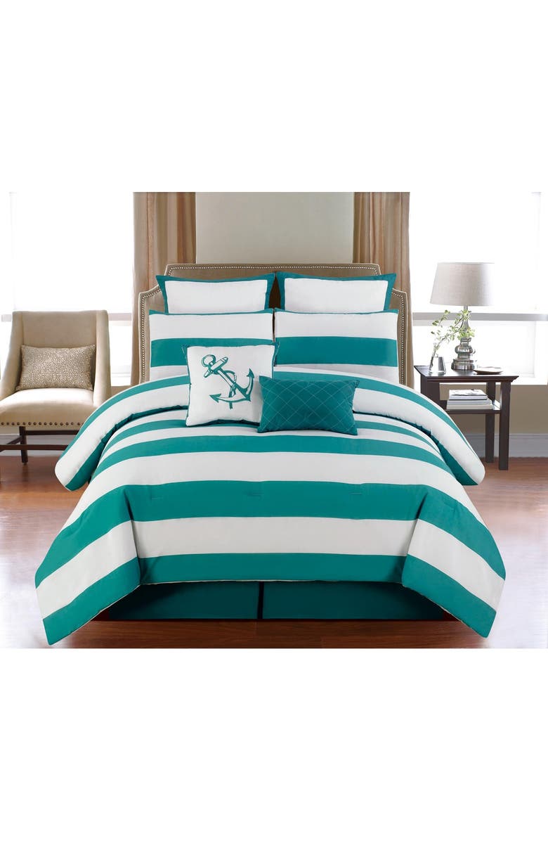Duck River Textile Queen Delia Stripe Duvet Set - Teal | Nordstromrack