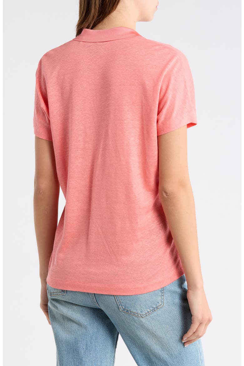 Enelina Johnny Collar Linen Blend Polo, Alternate, color, CORAL